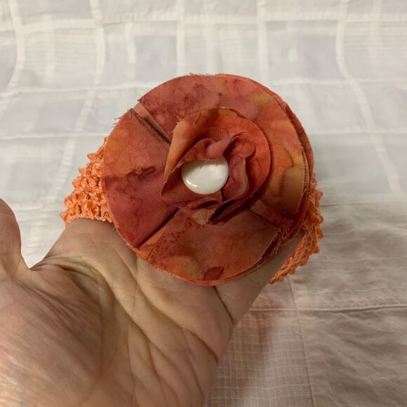 Handmade Infant Headband Peach Band Peach Salmon Flower Center Size Preemie B301 - Picture 4 of 10